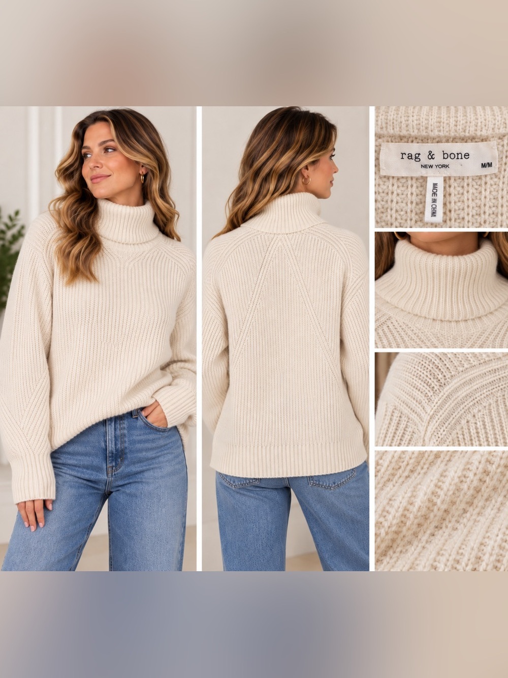 Rag & Bone Ivory Wool Cashmere Turtleneck Sweater Women’s M